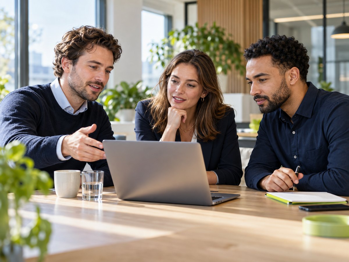 Een team bespreekt eisen voor de softwareselectie